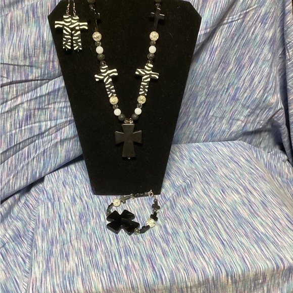 Zebra Cross Necklace - Etsy Chunky Spiritual Jewelry 3 pc set Zebra ceramic cross